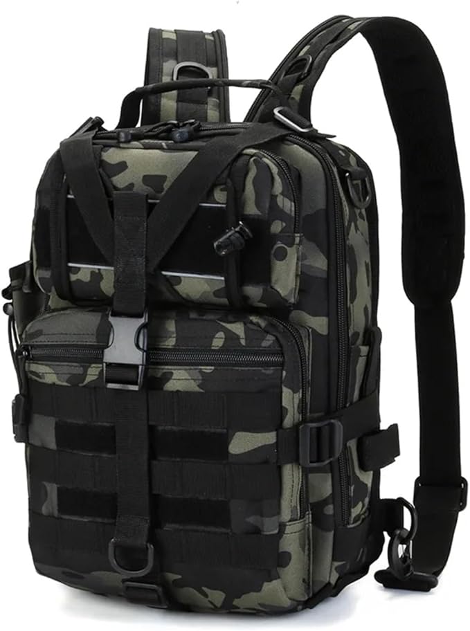 Genérico 20L Tactical Assault Bag Military Sling BackpackCompatible for Outdoor Hiking Campin(Black camouflage)