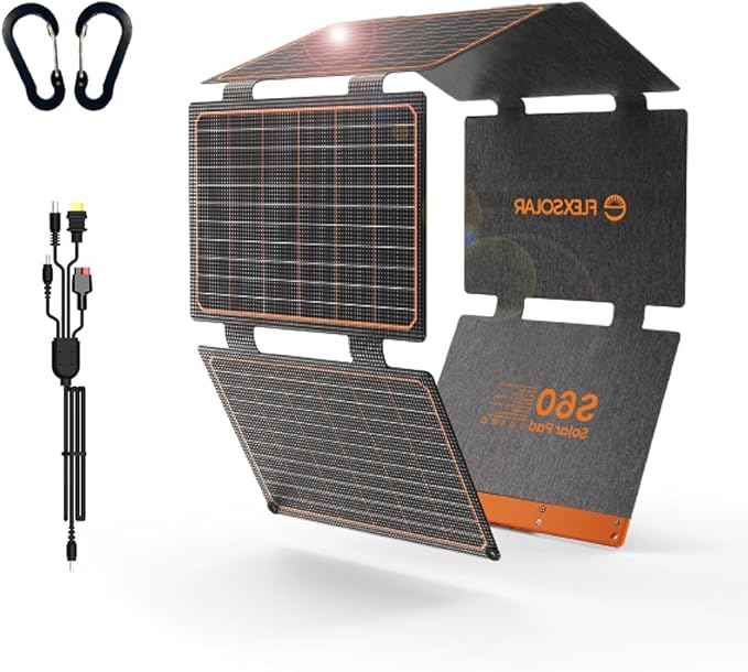 FlexSolar 60W Portable Solar Panels Chargers with PD3.0 USB-CQC3.0 USB-A and DC Outputs Foldable IP67 Waterproof Power Emergency Camping for Small Power Station GeneratorPhones Power Banks Tablets