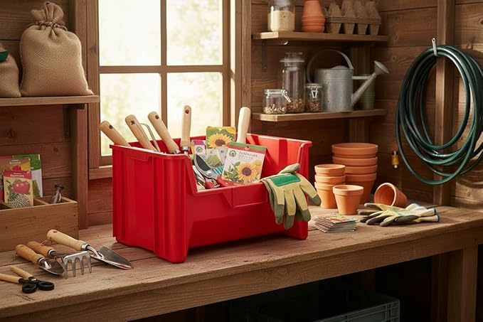 Hudson Exchange 20 x 15 x 12.5 (1 Pack) Plastic Giant Stackable Hopper Bin Container Red