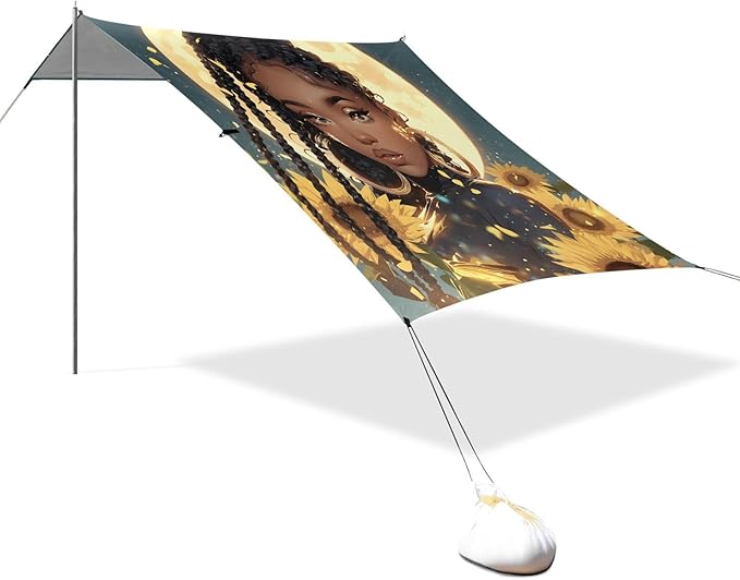 ALAZA African Woman Sunflower Beach Tent Sun Shelter Portable Canopy Sunshade for Outdoor Camping Picnics Backyard Fun 10x9 ft