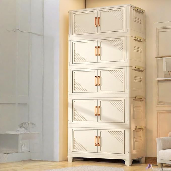 Storage Bins Stackable Folding Plastic Storage Containers with Clear Lids Multi Layer Organizer for Home Dorm Office Closet Bedroom Living Room