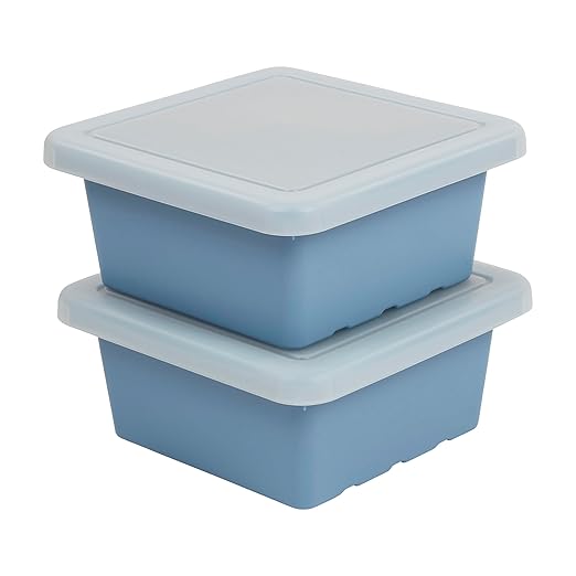 ECR4Kids Square Bin with Lid Storage Containers Powder Blue 2-Pack