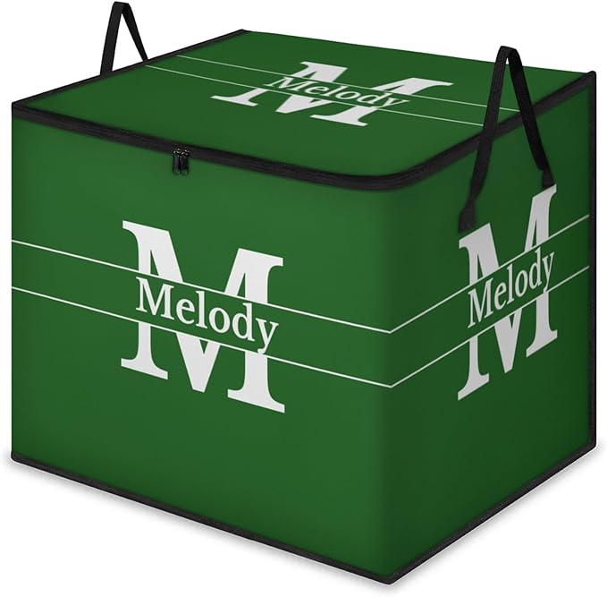 Personalized Storage Bags with Lid Large Blanket Clothes Organization and Storage Containers for ComfortersBedding Foldable Organizer with Reinforced Handle Forest Green with Initial Letter