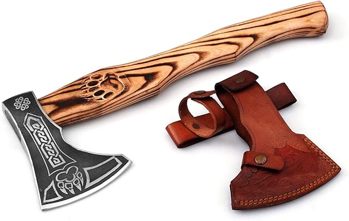 Bend D- Custom Handmade Stainless Steel Hatchet Viking Axe Art - Ash Solid Wood Handle