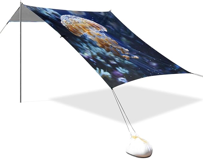 ALAZA Sea Underwater Animals Jellyfish Beach Tent Sun Shelter Portable Canopy Sunshade for Outdoor Camping Picnics Backyard Fun 10x9 ft