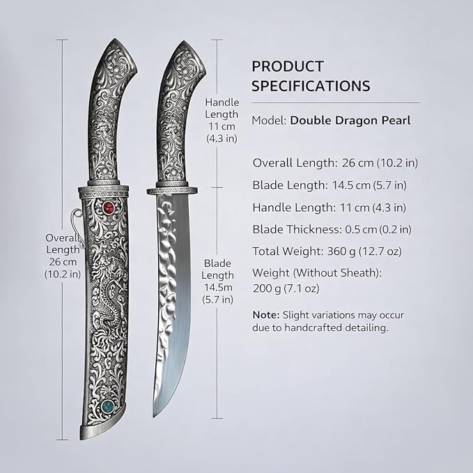 Dragon Tanto Fixed Blade Knife with Metal Sheath Display Stand &amp Gift Box Collectible Japanese Style Knife for Display Camping EDC &amp Gifts for Men