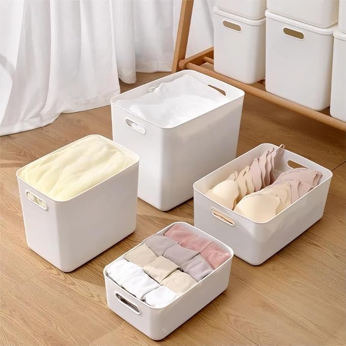 10 pack large plastic White storage bins with Lids Toy Box Chest with HandleOrganizer Containers Baskets for BabyNurseryShelvesPlayroom BedroomOfficeClosethome (White 5XL+5S)