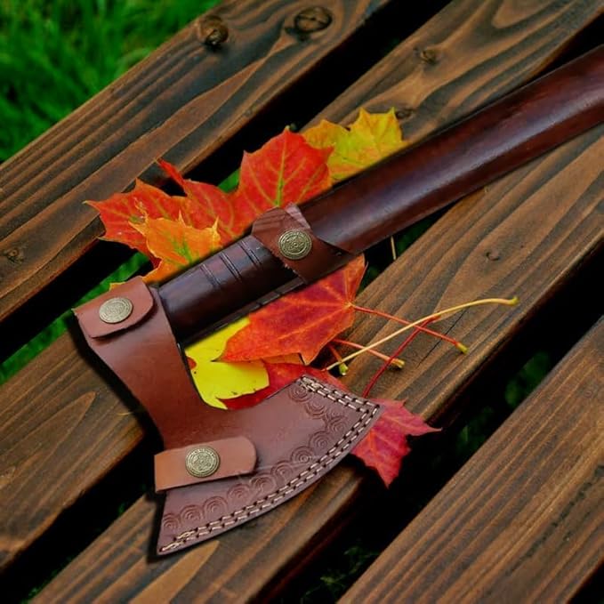 14 inches Hand Forged Hatchets Axe Real Wood Working Bushcraft Camping Axe - Forest Hunting - Chopping Wood - Custom Handmade Gardening - Wood Cutting with Leather Sheath