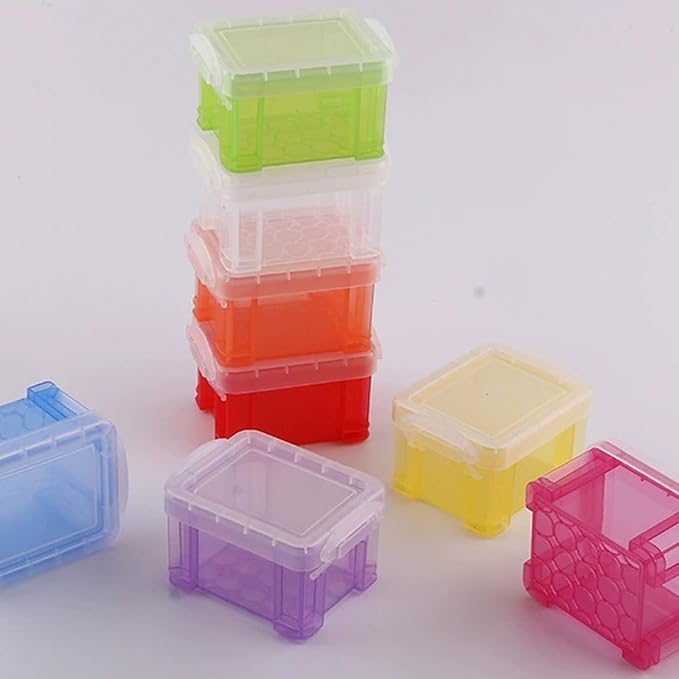24 Pack Mini Plastic Storage Bins with Lid 3.3×2.6×2 Clear Latch Small Storage Box Stackable Organizer Container for Crafts Jewelry Beads Office Supplies 8 Colors