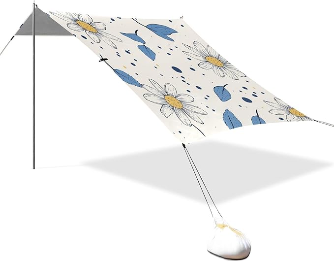ALAZA Hand Drawn Doodle Daisy with Dots Beach Tent Sun Shelter Portable Canopy Sunshade for Outdoor Camping Picnics Backyard Fun 10x9 ft