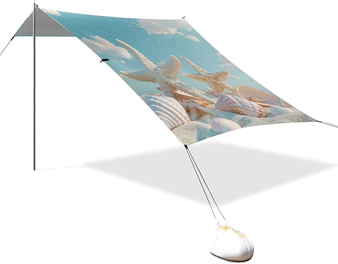 ALAZA Starfish and Seashells Beach Blue Sky Beach Tent Sun Shelter Portable Canopy Sunshade for Outdoor Camping Picnics Backyard Fun 10x9 ft