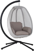 Egg Chair with Comfy Cushions Indoor Outdoor Hanging Chair Sturdy Heavy Duty Hammock Chair with Stand Cushions Breathable Fabric Cover for Patio Bedroom Garden Poolside Grey