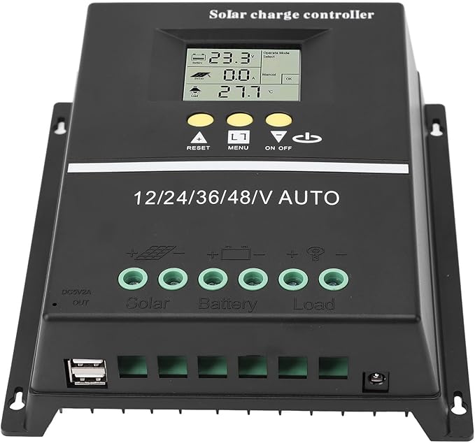 MPPT Solar Controller 60A 80A 100A 200A LCD Display 7 Working Modes Multifunctional Dual USB 5V Charging Ports Battery Compatible with Seal Gel Flooded LifePO4 (80A)