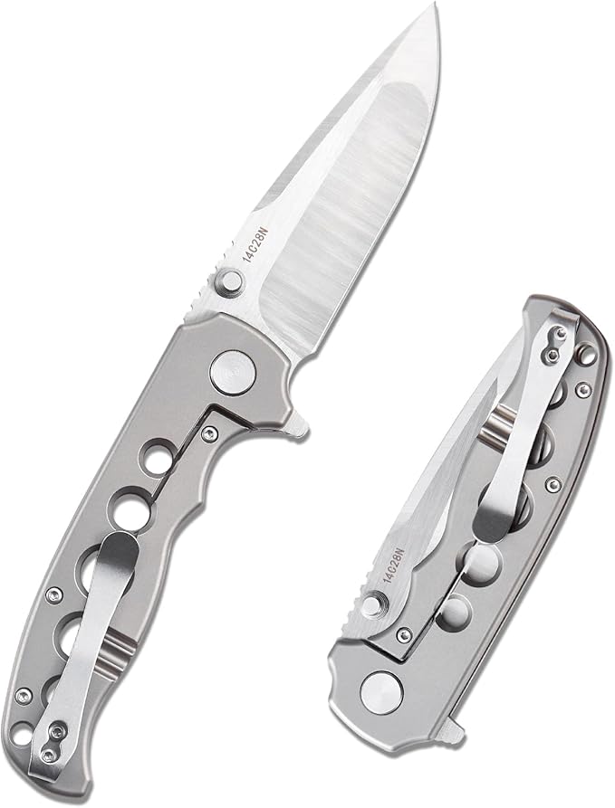 Handy Pocket Knife Folding Knife with 3.4''D2 CNC Titanium Handle Small EDC Knife with Pocket Clip for Men Women Emergency Camping Survival Hiking Knives Silvery