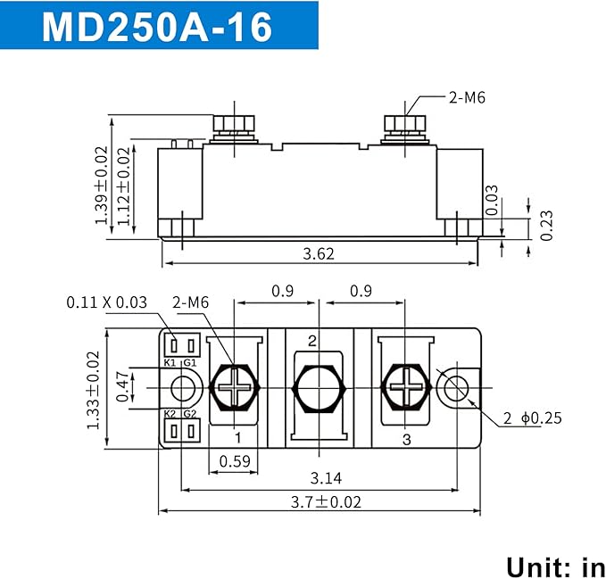 200amp Diode Anti-Reverse One Way Diode MD 250A (200A)-16 Voltage Range:AC &lt 400VACDC 3-1000VFor ChargingCommonly Used in photovoltaics Solar EnergyCar Panels 12V 24V 36V 120V
