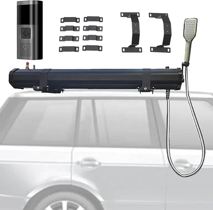 30L Self-Pressurized Water Tank with Shower Head and 1.5m Hose for Camping Showers Solar Roof Rack Mount Road Shower for Trucks &amp Off Road Vehicles