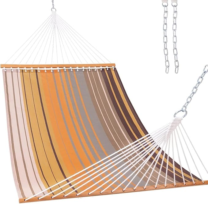 Lazy Daze Hammocks Quick Dry Hammock with Spreader Bar Textliene Fabric Double 2 Person Hammock with Chains Outdoor Patio Poolside Backyard Beach 450 lbs Capacity Coffee Stripes