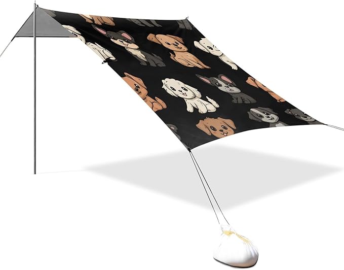ALAZA Cute Puppy Dogs Print Beach Tent Sun Shelter UPF50+ Protection Beach Shade Canopy w/ 4 Sandbags for Outdoor Camping Fishing Backyard Fun Picnic 10x9 ft