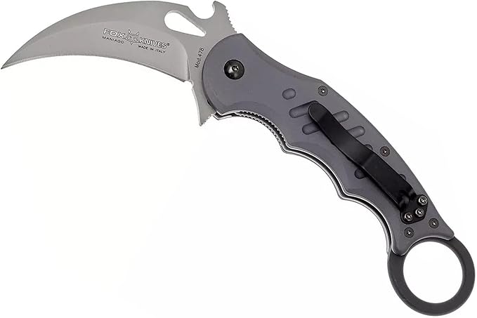 Fox Knives 478 Karambit Emerson Wave Folding Pocket Knife - N690Co Stainless Steel Blade Bead Blasted Finish - Black Idroglider Reversible Pocket Clip - Liner Lock Folder