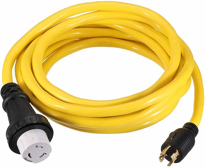 MECCANIXITY 25ft NEMA L14-30P to SS2-50R RV Marine Generator Transfer Switch Adapter Cord 30A Generator Extension Cord L14-30P Male to 50A Marine Shore Power SS2-50R Female 125V/250V
