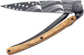 deejo - 27G Folding Pocket Knife with Belt Clip - Stars and Stripes Design 2.95-Inch Stainless Steel Blade Black Titanium Finish Olive Wood Handle - Lightweight EDC for Home Work and Outdoor Use