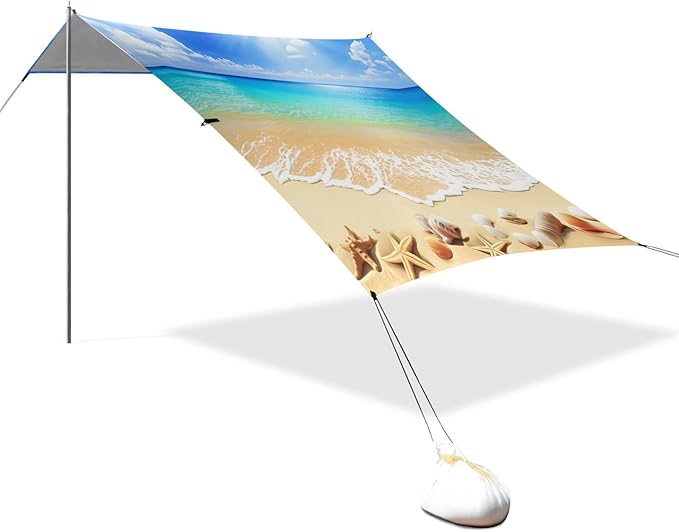 xigua Beach Beach Tent Sun Shelter with Carrying Bag - Silver Coated Oxford Fabric Beach Canopy for Beach Camping Fishing - Includes Windproof Ropes Sandbags &amp Stakes