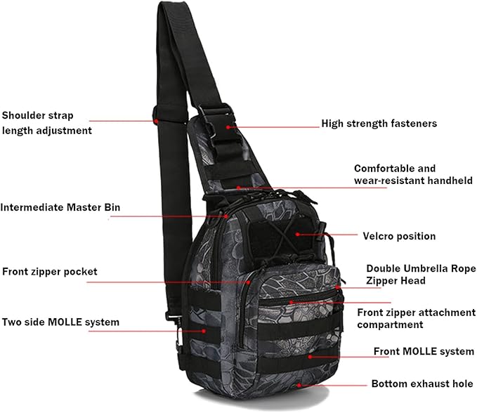 Universal Tactical Sling Backpack - Compact Durable Molle System Crossbody Bag for Camping Hunting Hiking Personal Defense