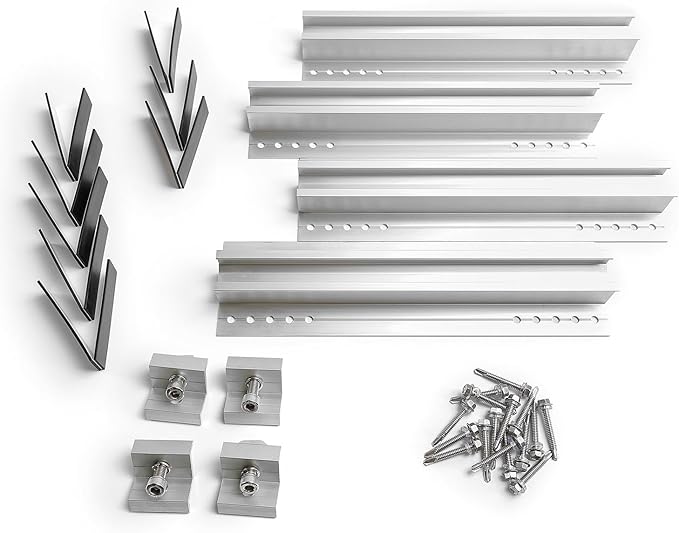 Solar Mounting Kit for Flat Roof and GroundShingle or Metal RoofsMounting Rails Clamps SetComplete DIY Solar Racking Kit for Home InstallationFits Standard 35mm Panel Frames(4) Short 11.8” Rails