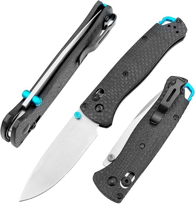 HUAAO Lightweight EDC Folding Pocket Knives For Men Satin Plain Edge D2 Blade Carbon Fiber Handle With Deep Carry Pocket Clip Everyday Carry Thumb Studs Manual Open