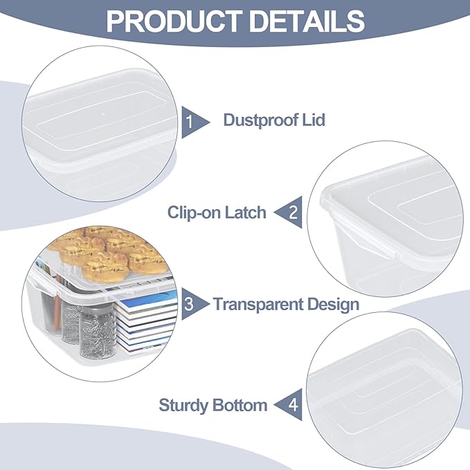 Ramddy 4 Packs 14 Quart Clear Latching Box Plastic Storage Bin with Lid