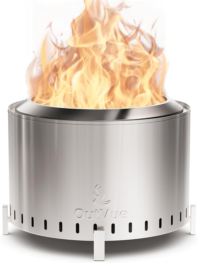 22 inch Stainless Steel Smokeless Fire Pit Outdoor Smokeless Firepit Wood Burning Fire Pits for Camping Bonfire Low Smoke Firepit for Outside (Vertical Hole)