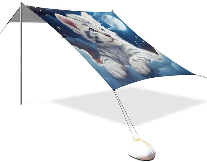 ALAZA Cute White Tiger Baby Beach Tent Sun Shelter UPF50+ Protection Beach Shade Canopy w/ 4 Sandbags for Outdoor Camping Fishing Backyard Fun Picnic 10x9 ft