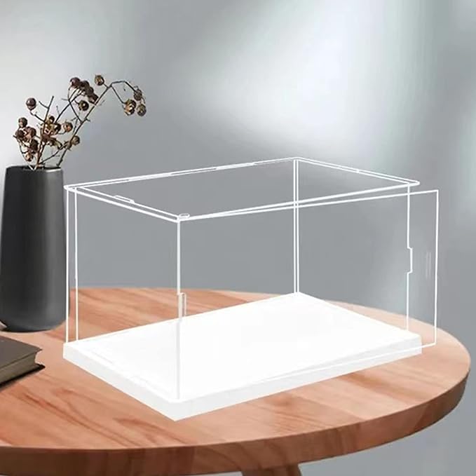 MECC Openable Clear Acrylic Display Case-Assemble Countertop Box with white Base for Display-Clear Display BoxDustproof Protection Showcase for Figures Toys Collectibles (22x13x12inch/55x33x30cm)