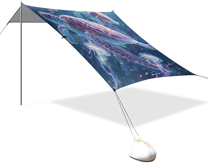 ALAZA Sea Turtle Jellyfish Beach Tent Sun Shelter Portable Canopy Sunshade for Outdoor Camping Picnics Backyard Fun 10x9 ft