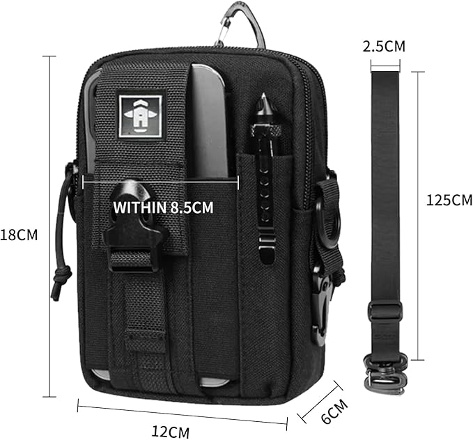 Tactical Molle EDC Utility Gadget Pouch Compact Multipurpose Belt Waist Hip Bag with Cell Phone Holster Holder (with Strap)