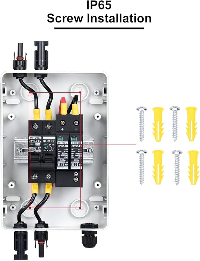 DIHOOL Solar Panel Disconnect Switch Box 40 Amp DC Circuit Breaker Box 1000V PV Combiner Box for RV