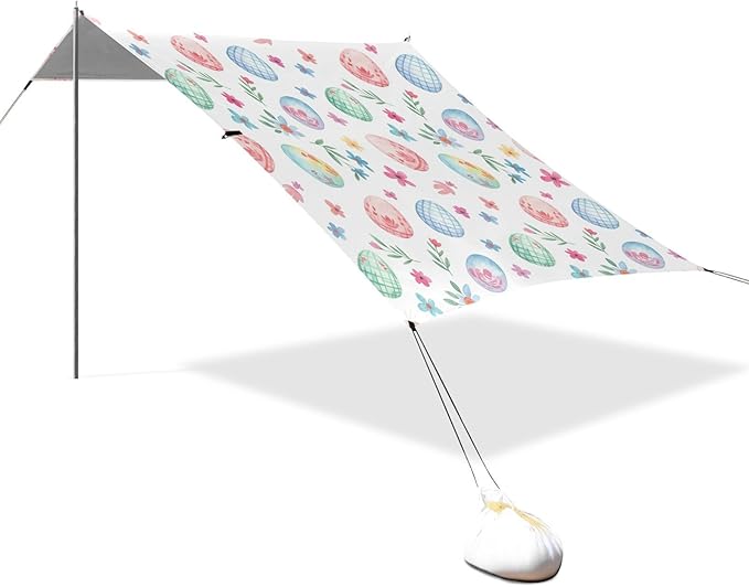 xigua Easter Egg Beach Tent Sun Shelter with Carrying Bag - Silver Coated Oxford Fabric Beach Canopy for Beach Camping Fishing - Includes Windproof Ropes Sandbags &amp Stakes