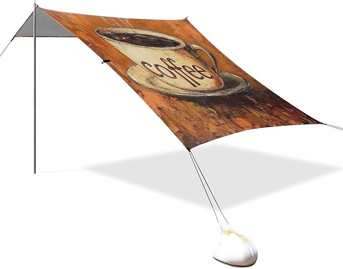 Coffee12 Beach Tent &amp Canopy UPF50 Waterproof Sun Shelter with Sand Pockets for Camping Fishing Backyard Fun
