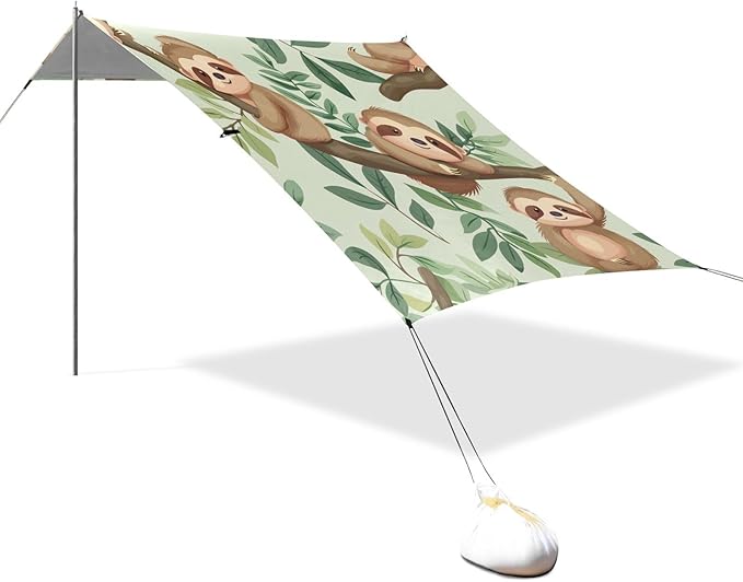 ALAZA Cute Baby Sloths Relaxing Beach Tent Sun Shelter Portable Canopy Sunshade for Outdoor Camping Picnics Backyard Fun 10x9 ft