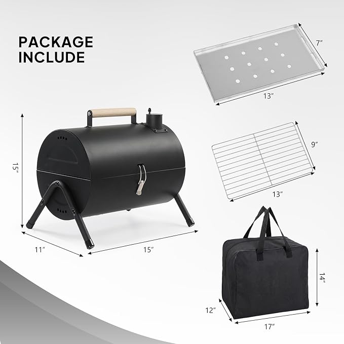 Outvita Portable Charcoal Grill with Thermometer Dual-Sided Small Tabletop Barbecue Grill for Outdoor Camping BBQ Cooking Backyard Party Heavy Duty Easy Assembly (Black)