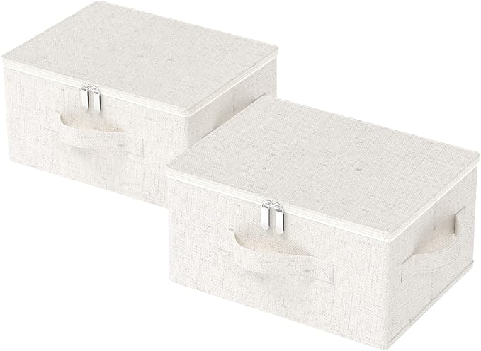 Underbed Storage Cube Closet Organizer with Lid Foldable Home Container Bags for Organizing Clothes Shoes Blankets Pillows 15.7x11.8x7.8Inches Beige 2 Pack