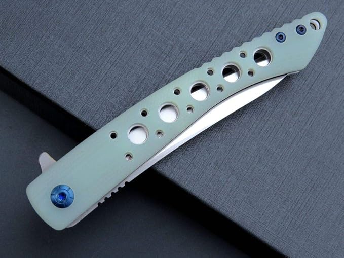 Eafengrow EF943 EDC Folding Knife D2 Steel Blade G10 Handle Flipper Knifes with Pocket Clip for Camping Hiking Survival Outdoor(jade)
