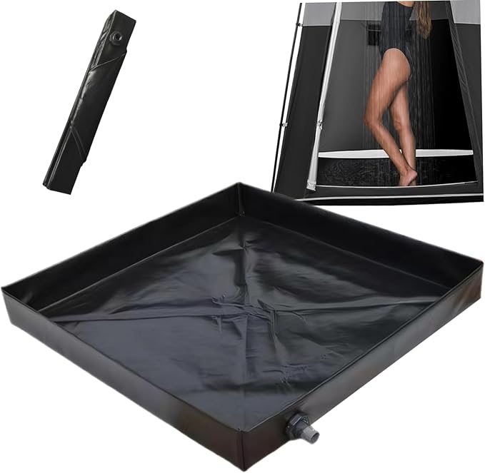 Camping Shower Mat 41x41'' Collapsible Shower Base with Wrapped Edges Rapid Drainage Waterproof Pan with Heavy Duty Bottom for Outdoor Camping.