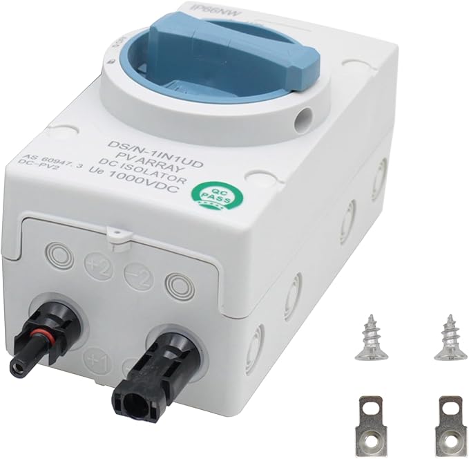 Anti-UV Solar Circuit Isolator Box 1000V IP66 The 4-Pole 32A DC Isolator Suitable for Solar Systems Homes RVs and Boats Weatherproof and Durable (1in 1out) Solar Power Disconnect Switch