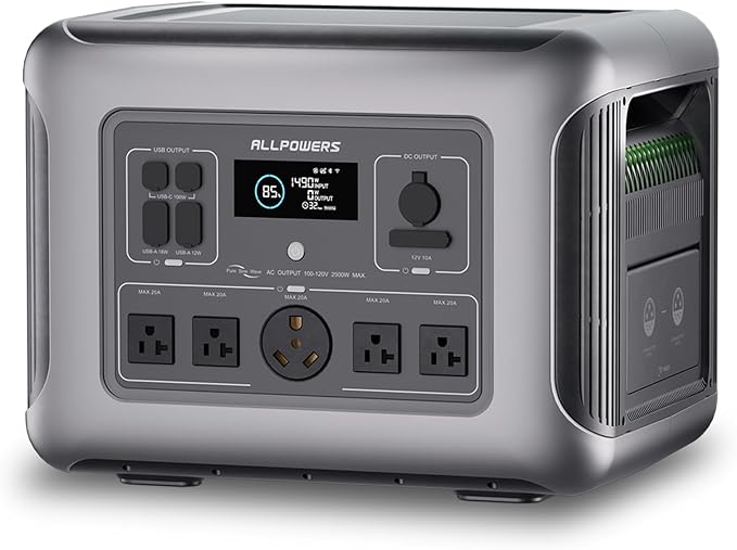 ALLPOWERS R2500 V2 Portable Power Station 2500W (Peak 5000W) Solar Generator 1920Wh LiFePO4 Battery Ultra-Fast 0-80% Charging in 1 Hour for Home Backup Power Outages Outdoor Camping and RVs