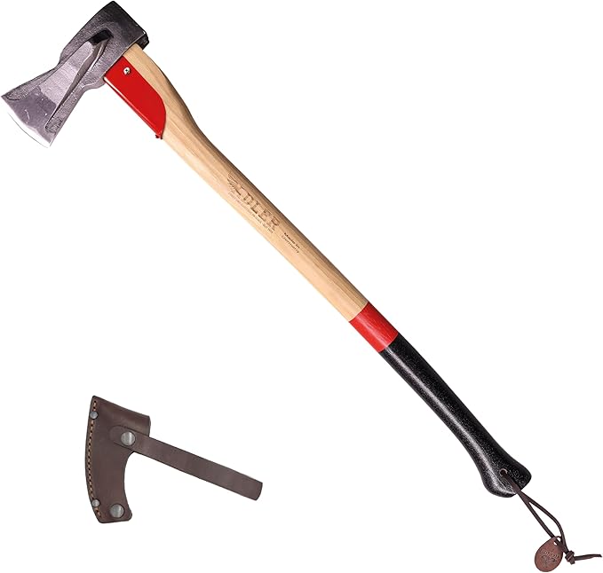 Adler – The Long Splitter Axe – German Made Heavy-Duty Wood Splitting Tool 31.5 Anti-Slip Hickory Handle w/Leather Sheath 4-1/2 lb Head Splits Logs up to 10 inches for Camping &amp Firewood (A10