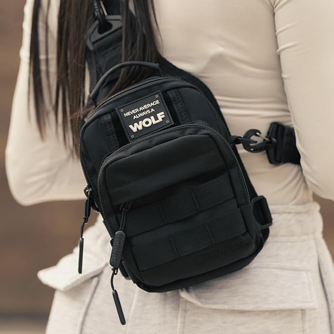 WOLFpak 4L Mini Tactical Sling Bag (Alpha Black) Compact Crossbody Backpack for Gym Travel &amp EDC | Tactical Shoulder Bag with Multiple Pockets – Lightweight Durable Sling Pack for Men &amp Wome