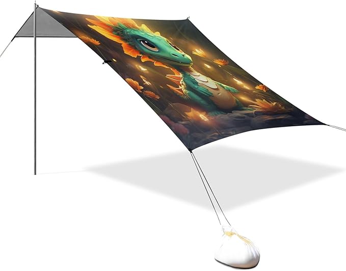 ALAZA Creative Dinosaur with Yellow Sunflower Beach Tent Sun Shelter Portable Canopy Sunshade for Outdoor Camping Picnics Backyard Fun 10x9 ft