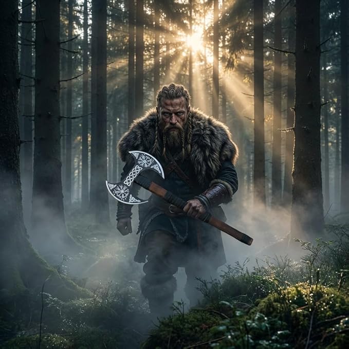 FORGE HIDE - Double Headed Viking Axe 29 Double Blade Norse Axe Hand Forged High Carbon Steel Dane Axe with Ash Wood Straight Shaft Scandinavian Nordic Axe Gift for Men