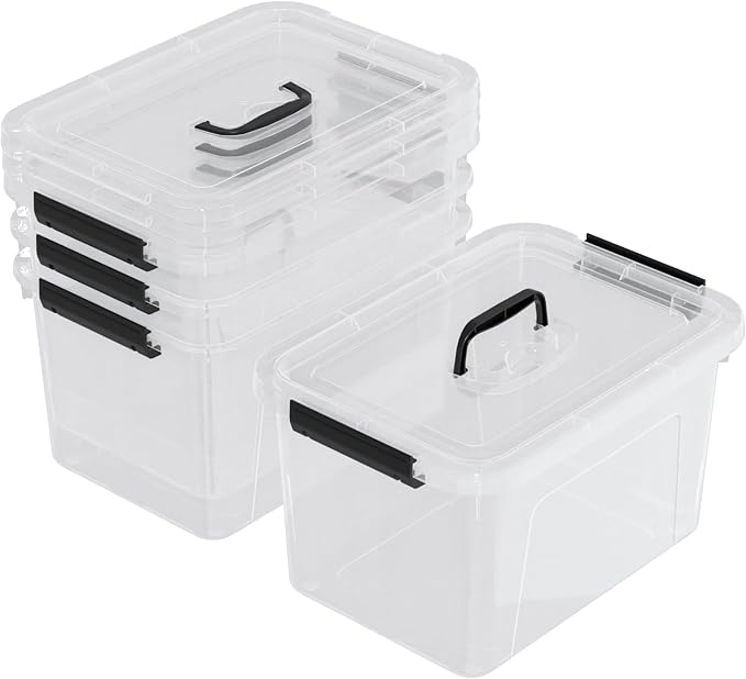 Clear Plastic Storage Containers Bins Boxes with Lids and Handles 10.5 L Clear Storage Latch Box 4 Packs
